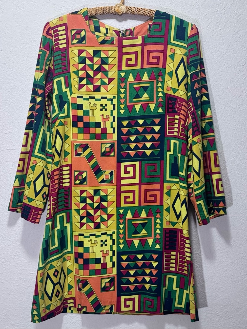 Vintage Mod 1960s Colorful Bell Sleeve Mini Dress